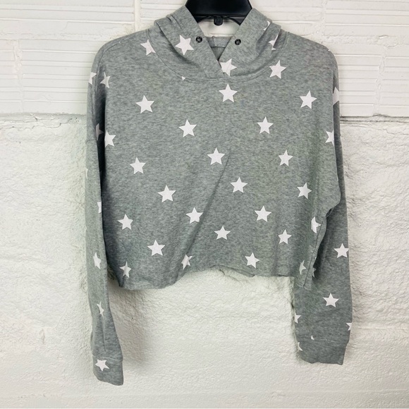 Tops - Unbranded Gray Star Print Women's half cropped fleece Top hoodie size XL